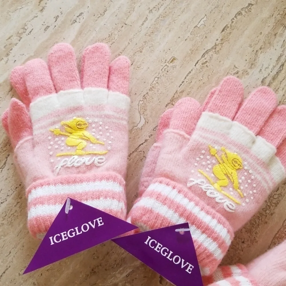 Set of 3 New Peach Double Layered 2 in 1 Wool Blend Cozy Warm Gloves